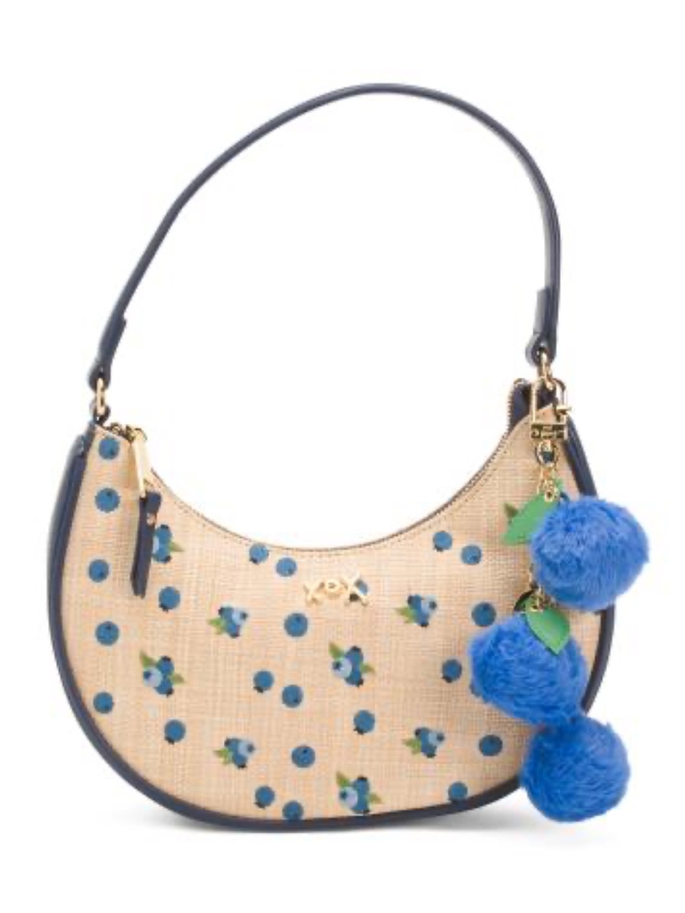 🫐👜BETSEY JOHNSON Straw Blueberry Shoulder Bag With Blueberry Pom-Pom Charm - Picture 2 of 16